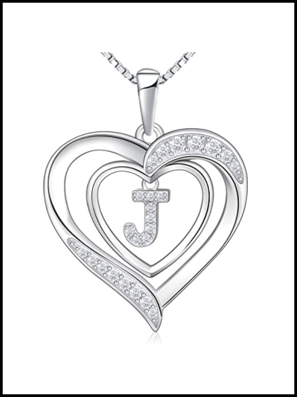 925 Sterling Silver Initial Heart Pendant Necklace, Personalized Letter Jewelry